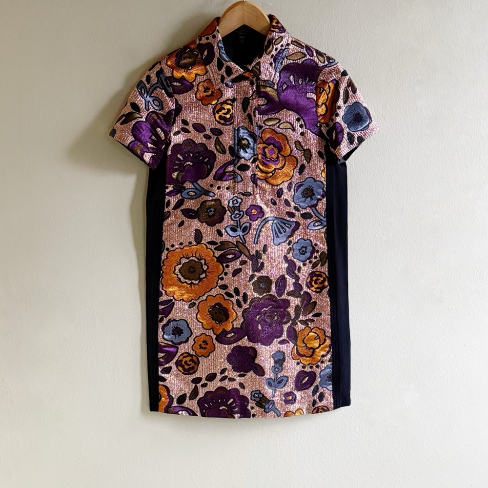 Burberry Lame’ Floral Jacquard Shirt Dress
